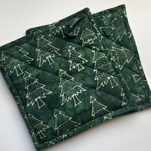 Handmade Pot Holders Forest Green Tree Pattern